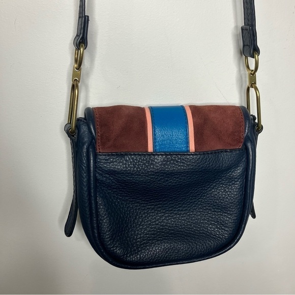 Fossil Rumi blue Cabernet striped suede leather flap crossbody bag small - Picture 10 of 15